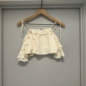 American Eagle Outfitters Boho Off-Shoulder Cream Crop Top